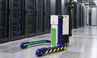 LiftRite LRM2 server cabinet tug with fixed straddle legs in a data centre